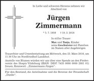 Traueranzeige Jürgen Zimmermann