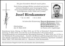 Traueranzeige Josef Birnkammer