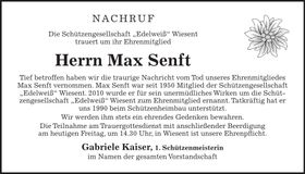 Traueranzeige Max Senft
