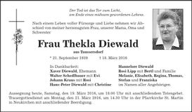 Traueranzeige Thekla Diewald