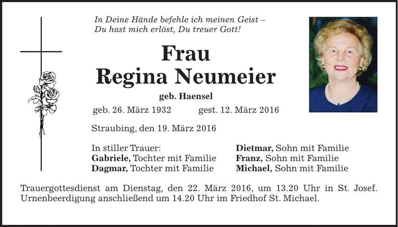 Traueranzeige Regina Neumeier
