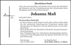 Traueranzeige Johanna Maß