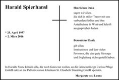 Traueranzeige Harald Spierhansl