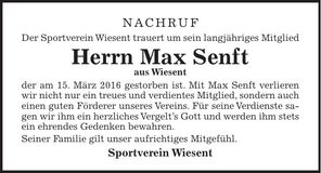 Traueranzeige Max Senft