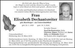Traueranzeige Elisabeth Dechantsreiter