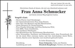 Traueranzeige Anna Schmucker