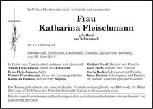 Traueranzeige Katharina Fleischmann