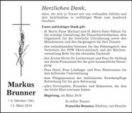 Traueranzeige Markus Brunner