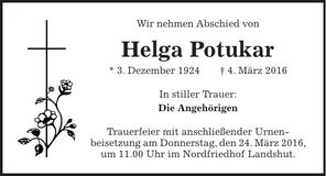 Traueranzeige Helga Potukar