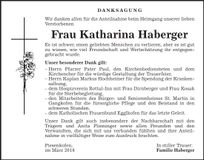 Traueranzeige Katharina Haberger