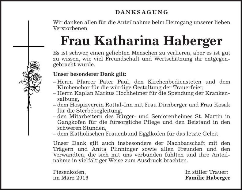 Traueranzeige Katharina Haberger