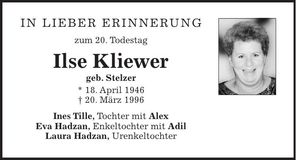 Traueranzeige Ilse Kliewer