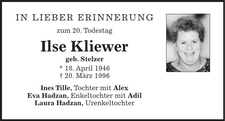 Traueranzeige Ilse Kliewer