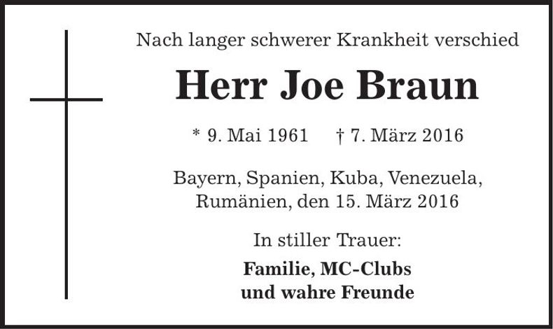 Traueranzeige Joe Braun