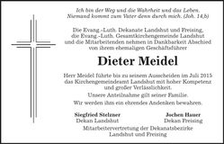 Traueranzeige Dieter Meidel