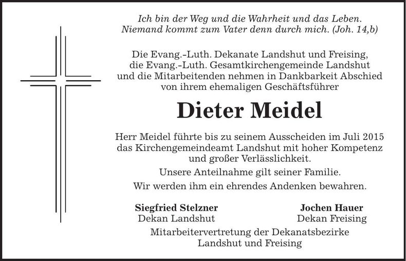 Traueranzeige Dieter Meidel