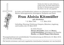 Traueranzeige Aloisia Kitzmüller