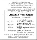 Traueranzeige Antonia Weinberger