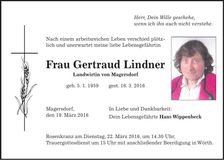 Traueranzeige Gertraud Lindner