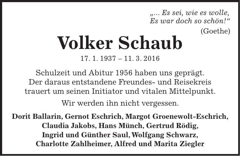 Traueranzeige Volker Schaub