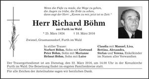 Traueranzeige Richard Böhm