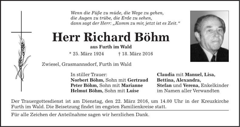 Traueranzeige Richard Böhm