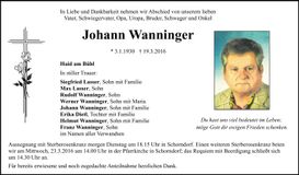 Traueranzeige Johann Wanninger