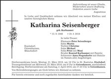 Traueranzeige Katharina Seisenberger