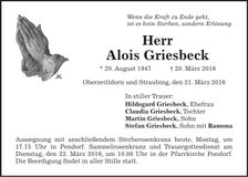 Traueranzeige Alois Griesbeck