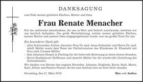 Traueranzeige Renate Menacher