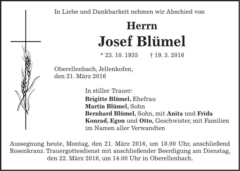 Traueranzeige Josef Blümel