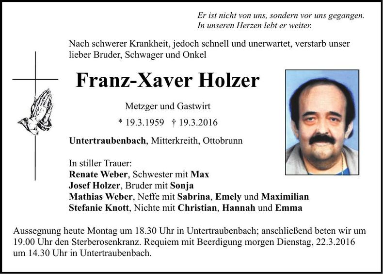 Traueranzeige Franz-Xaver Holzer