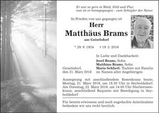 Traueranzeige Matthäus Brams