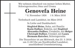 Traueranzeige Heine Genovefa