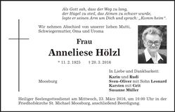 Traueranzeige Anneliese Hölzl