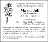 Traueranzeige Maria Jell