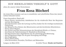 Traueranzeige Rosa Höcherl