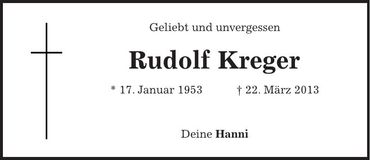 Traueranzeige Rudolf Kreger