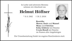 Traueranzeige Helmut Höffner