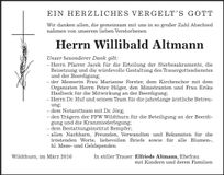 Traueranzeige Willibald Altmann