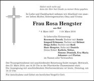 Traueranzeige Rosa Hengster