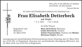 Traueranzeige Elisabeth Detterbeck