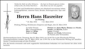 Traueranzeige Hans Hasreiter