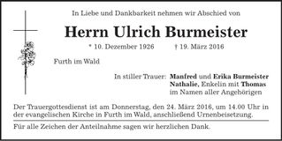 Traueranzeige Ulrich Burmeister