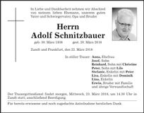 Traueranzeige Adolf Schitzbauer