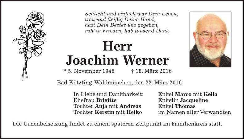 Traueranzeige Joachim Werner