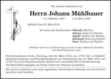 Traueranzeige Johann Mühlbauer
