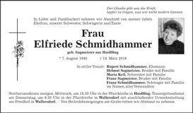Traueranzeige Elfriede Schmidhammer