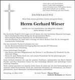 Traueranzeige Gerhard Wieser