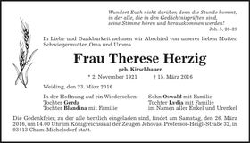 Traueranzeige Therese Herzig
